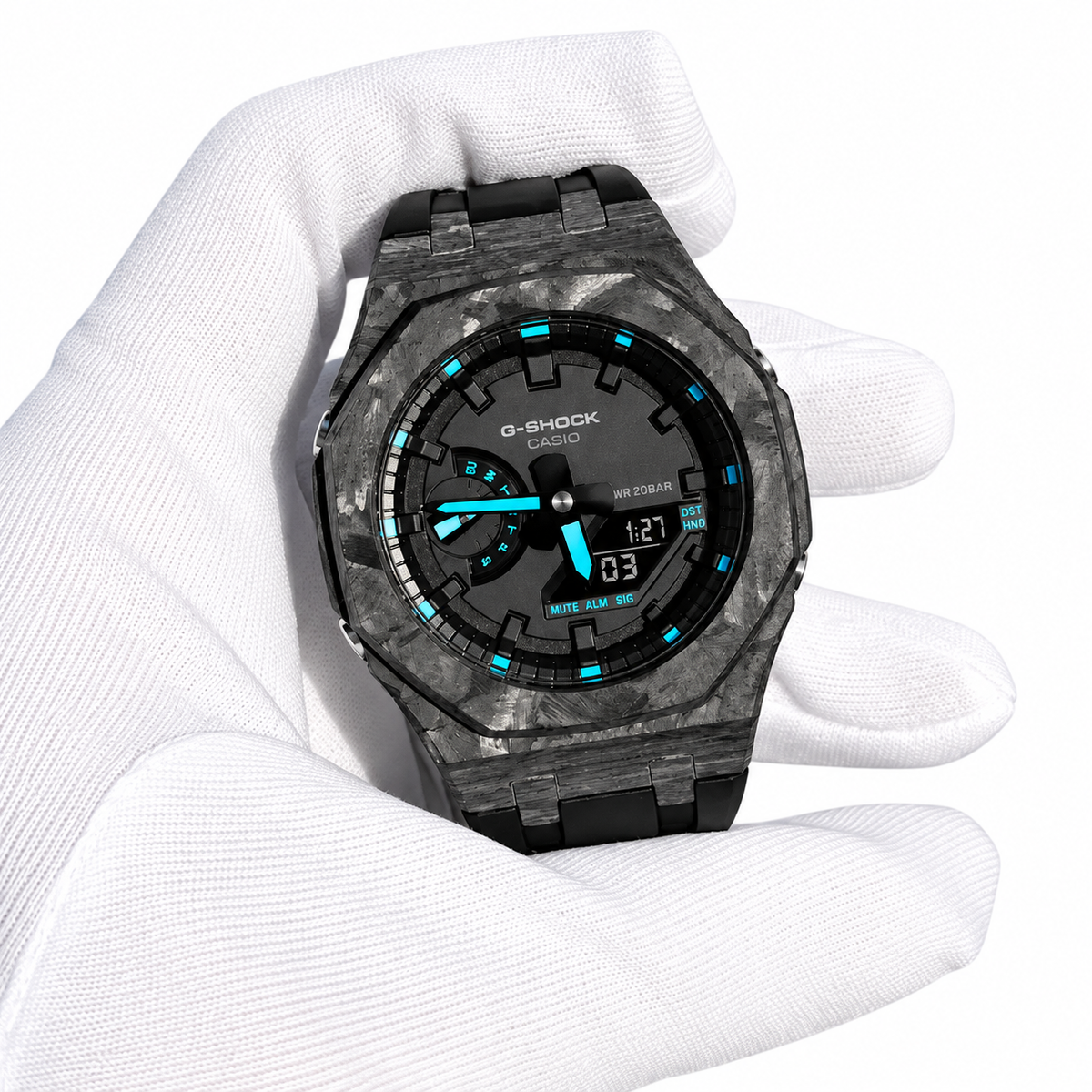 Custom Watch – Black Carbon Fiber Luminous Full Blue