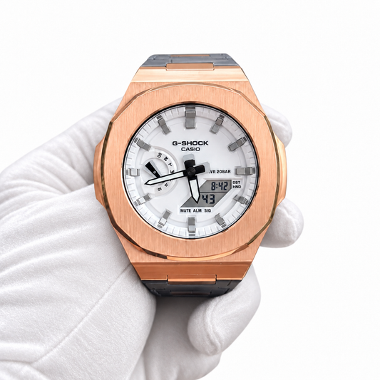 Casionaut Custom Watch – White Blue Alligator Leather - G-Shock GA2100 Mod