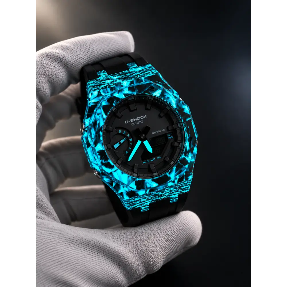 Custom Watch – Black Carbon Fiber Luminous Full Blue
