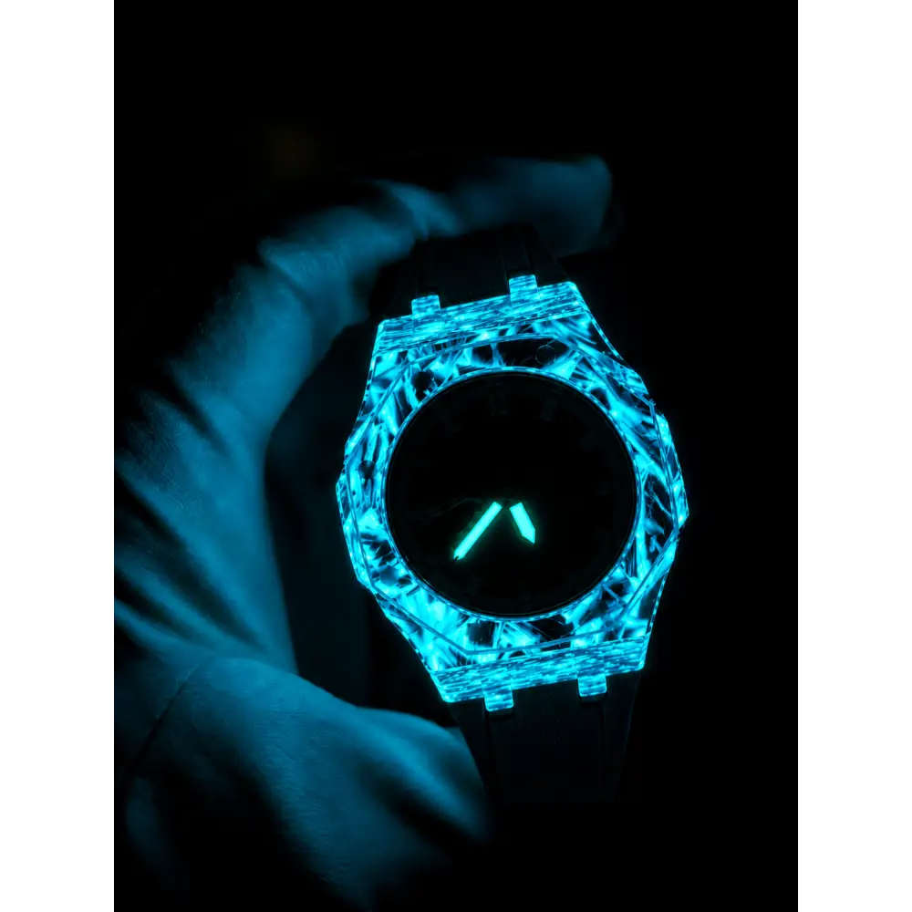 Custom Watch – Black Carbon Fiber Luminous Full Blue