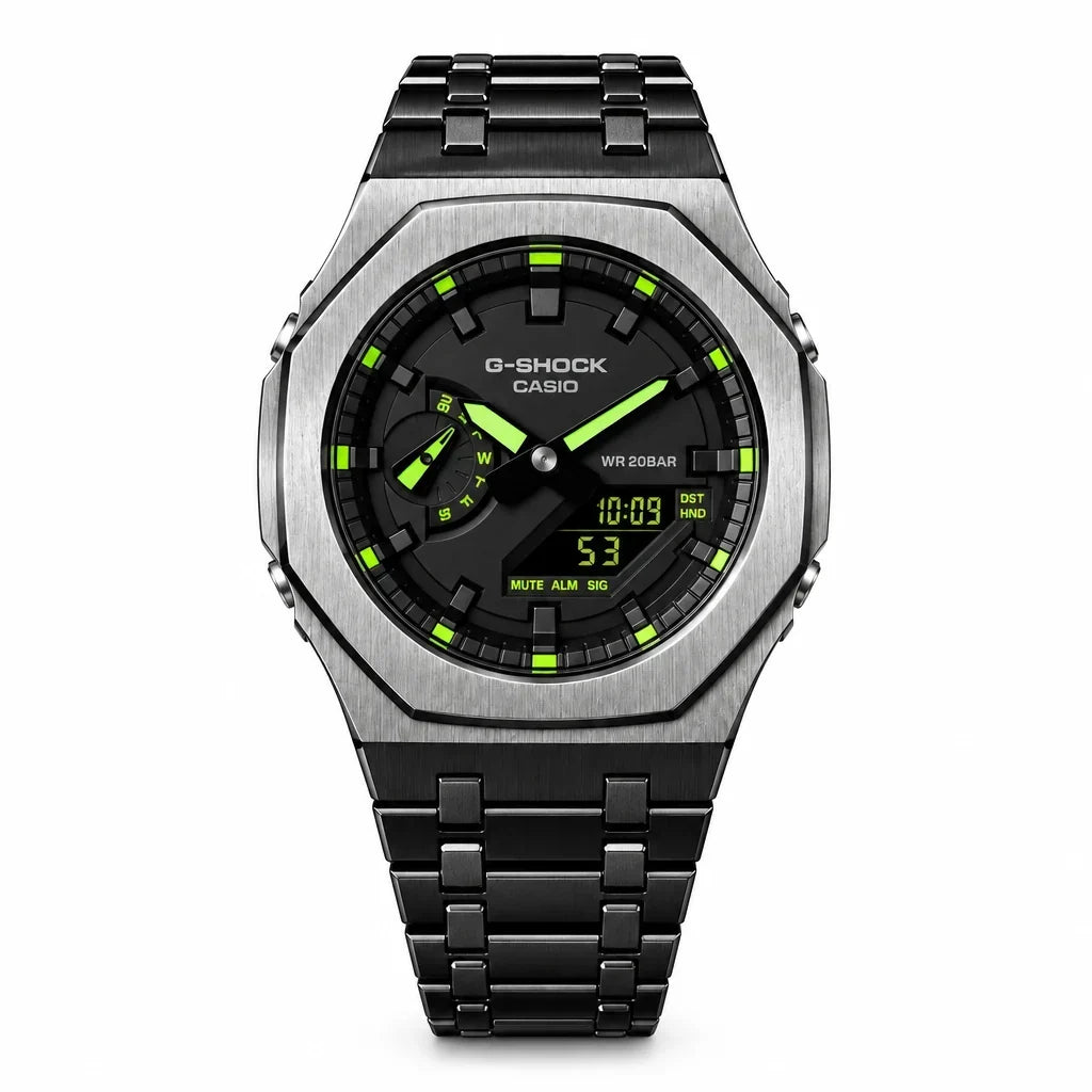 Custom Watch – Black Green Steel – Mod G-Shock GA2100