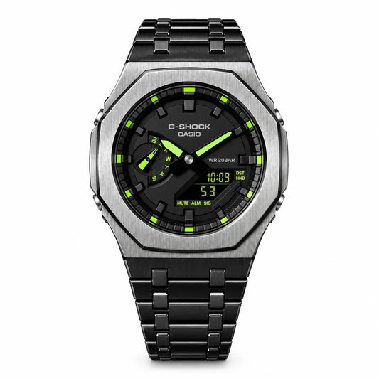 Custom Watch – Black Green Steel – Mod G-Shock GA2100