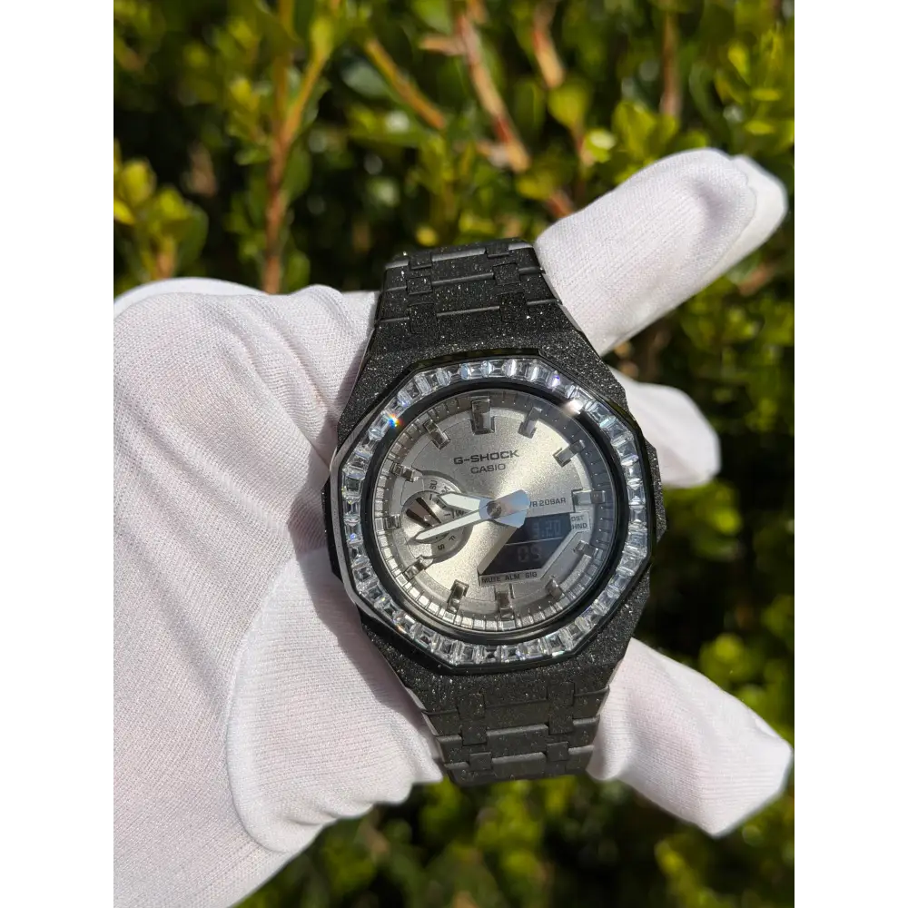 Custom Watch – Black Silver Frosted Diamond