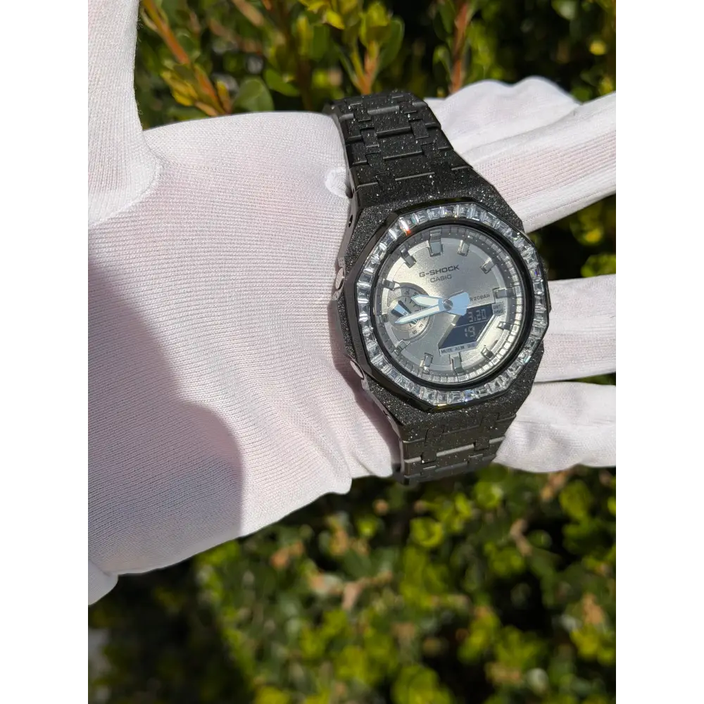 Custom Watch – Black Silver Frosted Diamond