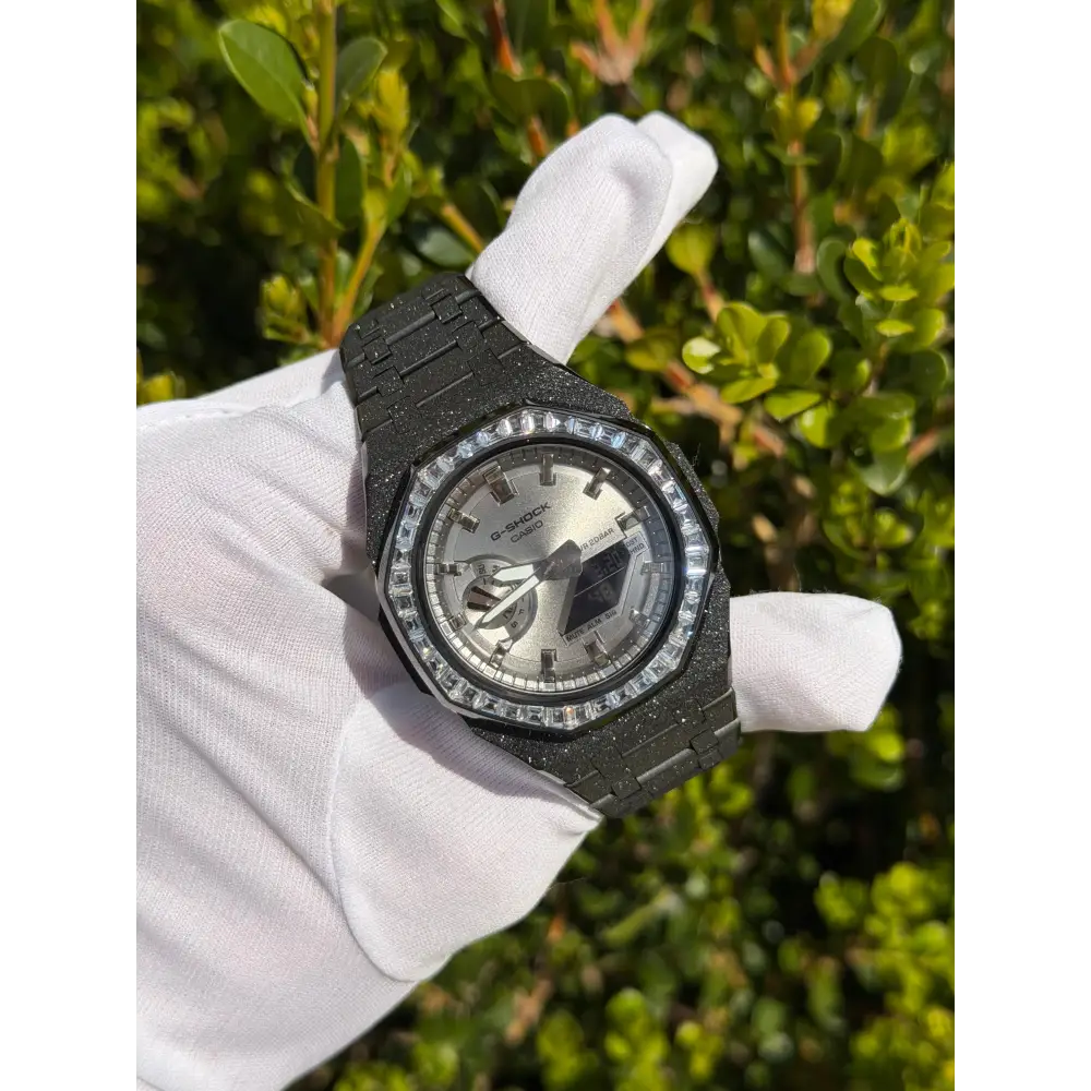 Custom Watch – Black Silver Frosted Diamond
