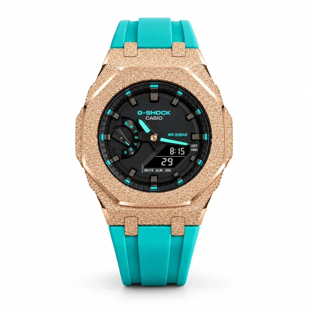 Custom Watch – Rose Gold Blue Frosted