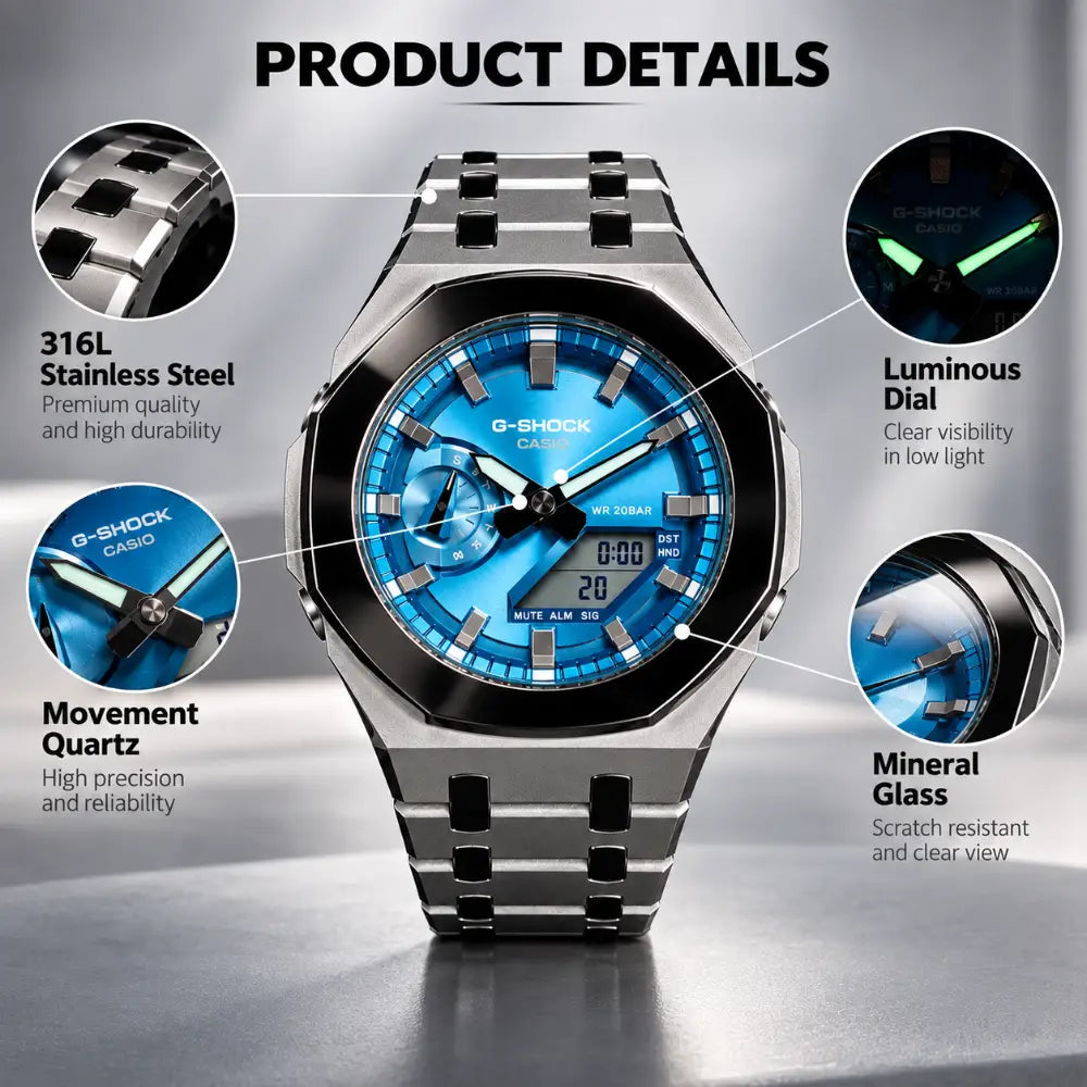 Custom Watch – Silver Blue Mirror Polish