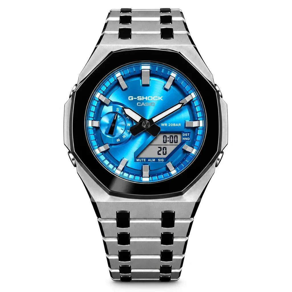Custom Watch – Silver Blue Mirror Polish