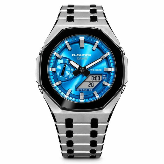 Custom Watch – Silver Blue Mirror Polish