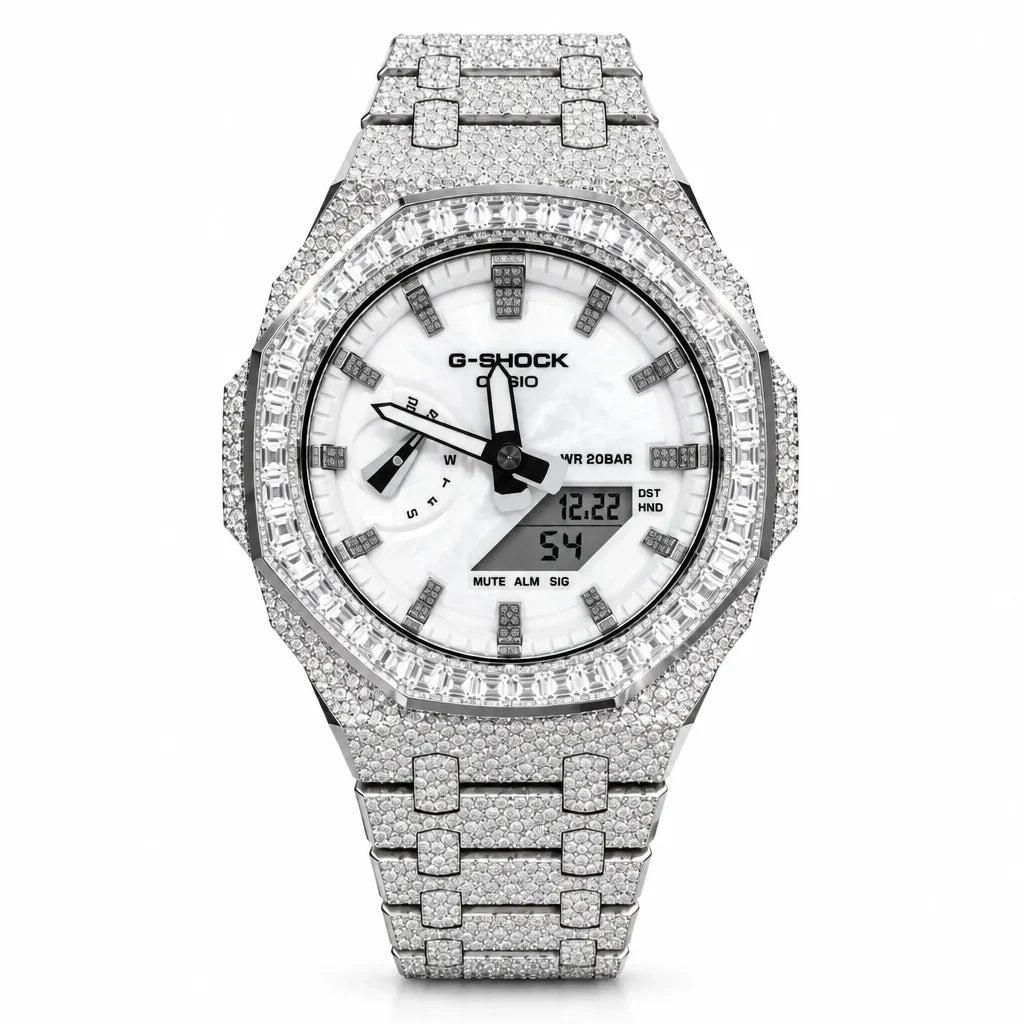 Custom Watch – Silver Frosted Diamond Bezel