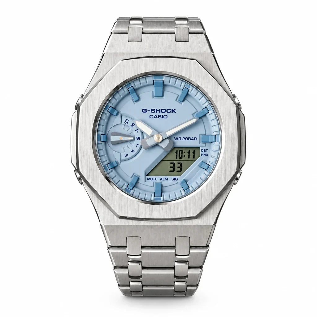 Custom Watch – Silver Pastel Blue - G-Shock GMAS2100 Mod