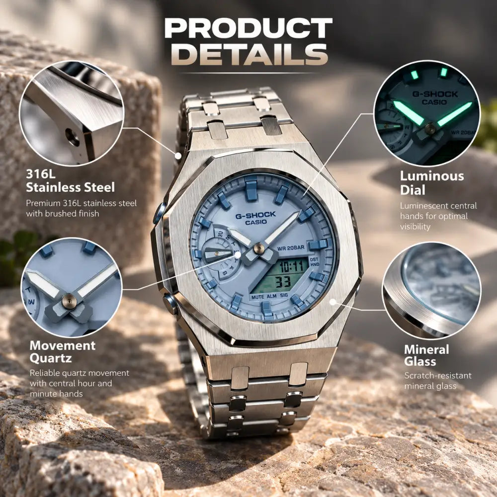 Custom Watch – Silver Pastel Blue - G-Shock GMAS2100 Mod