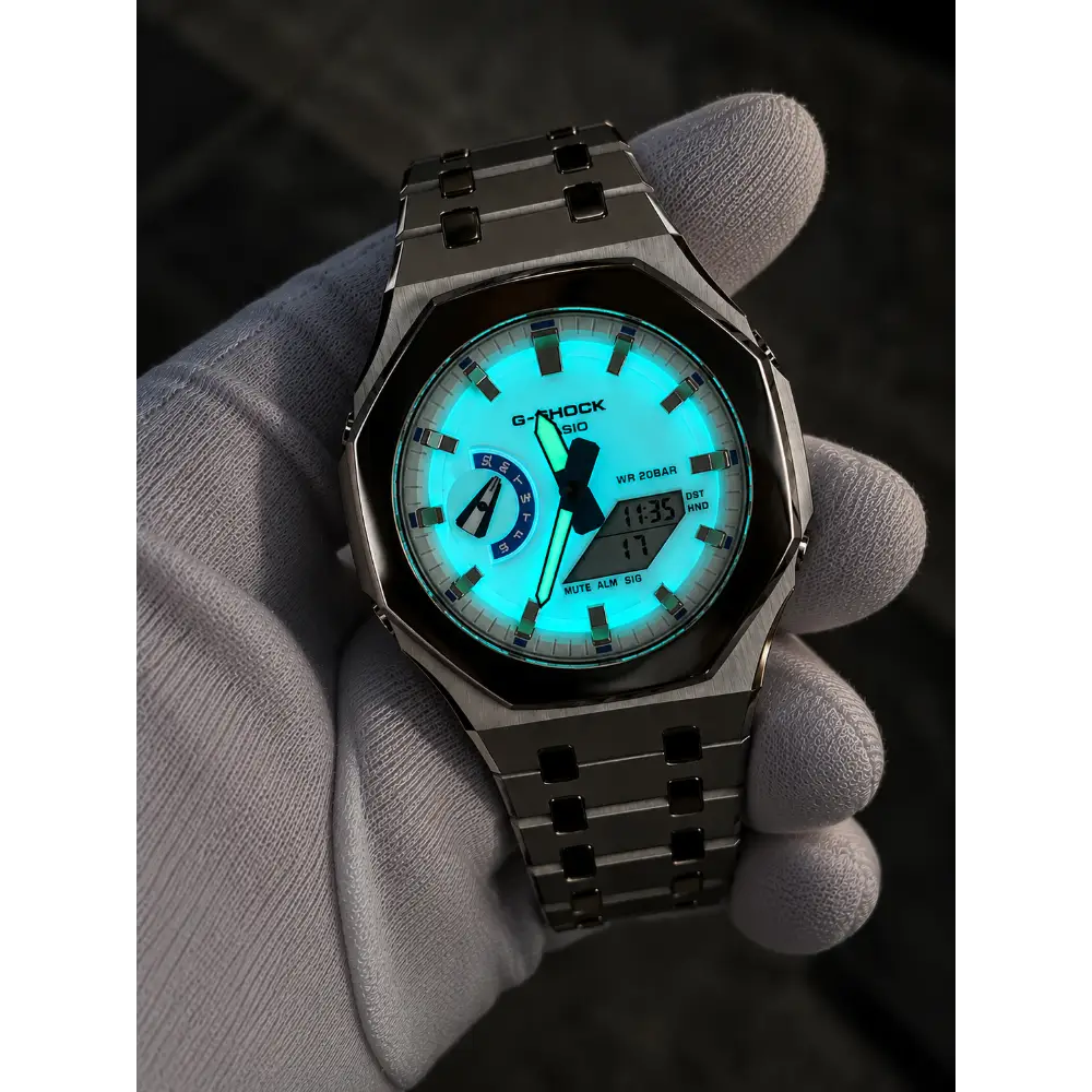 Custom Watch – Silver White Blue Mirror Polish