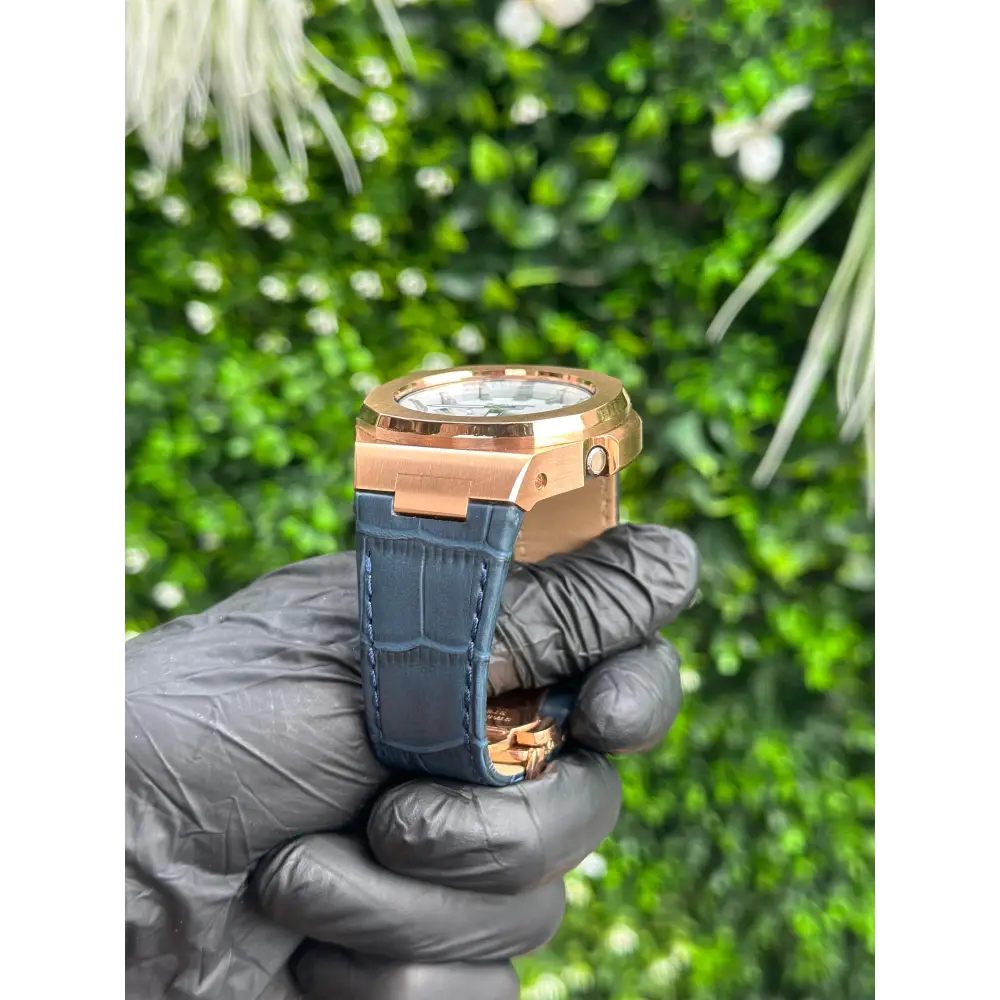 Casionaut Custom Watch – White Blue Alligator Leather - G-Shock GA2100 Mod