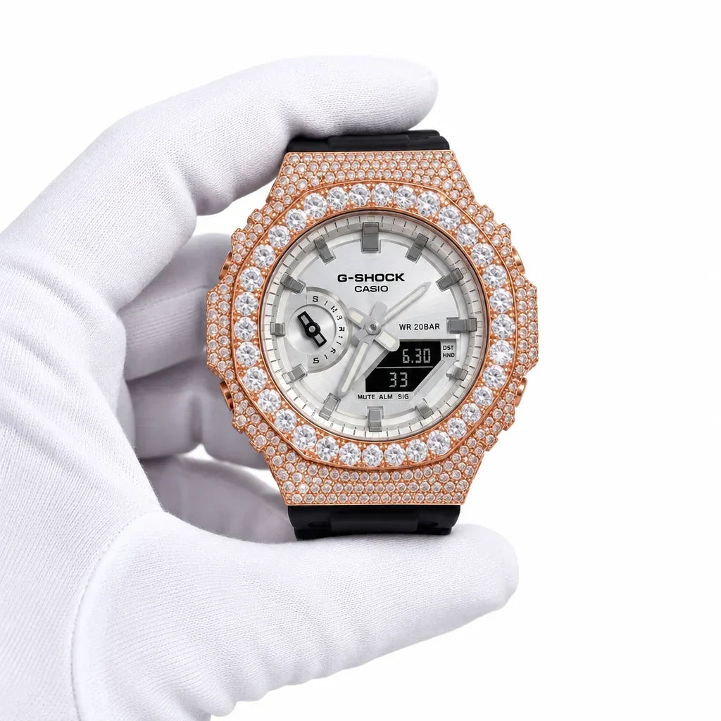 G-Shock Custom Hip Hop Watch – Moissanite 925 Full Silver IcedOut - Luxury GA2100 Mod