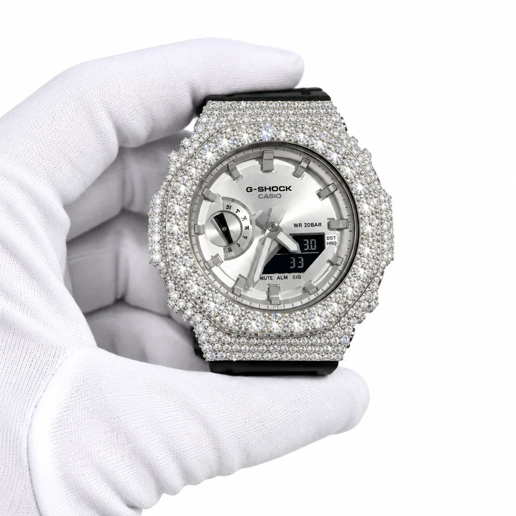 G-Shock Custom Hip Hop Watch – Moissanite 925 Full Silver IcedOut - Luxury GA2100 Mod