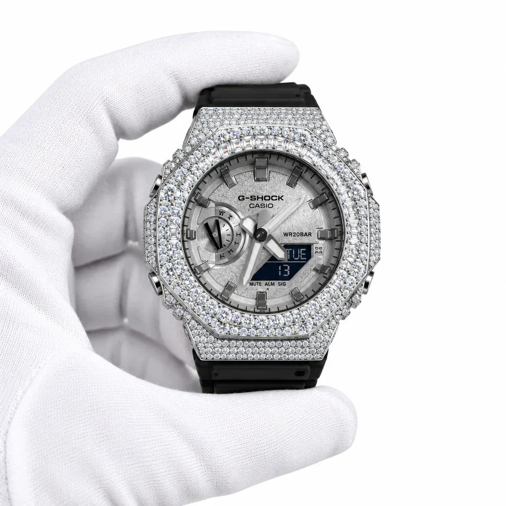 G-Shock Custom Hip Hop Watch – Moissanite 925 Full Silver IcedOut - Luxury GA2100 Mod