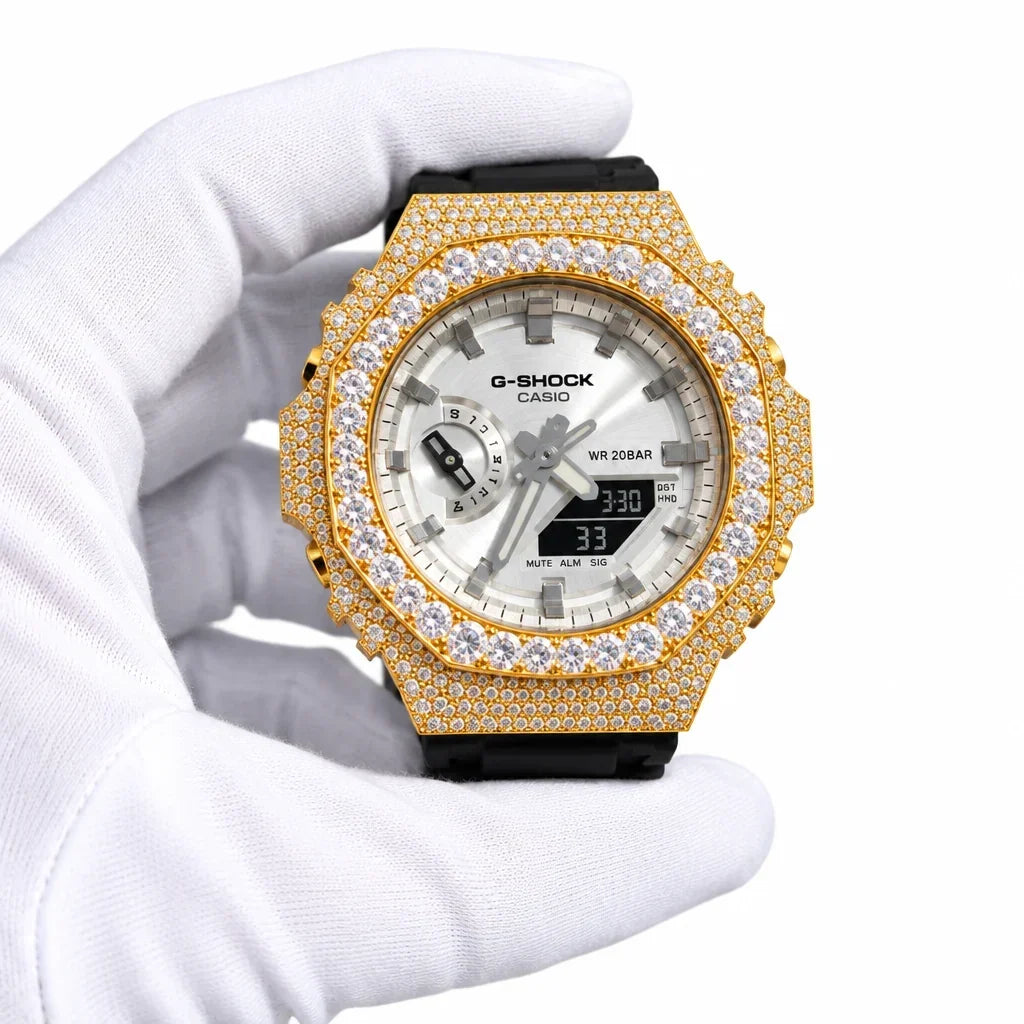 G-Shock Custom Hip Hop Watch – Moissanite 925 Full Silver IcedOut - Luxury GA2100 Mod