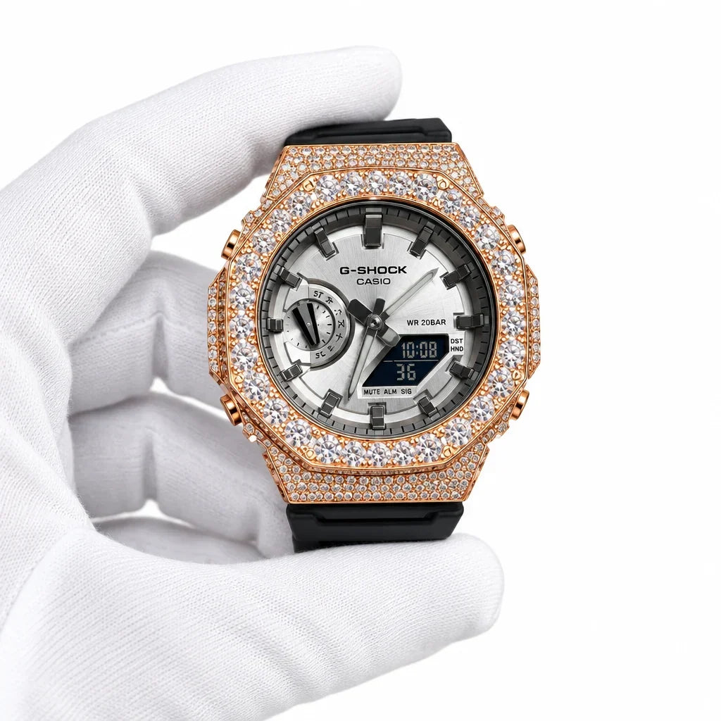 G-Shock Custom Hip Hop Watch – Moissanite 925 Full Silver IcedOut - Luxury GA2100 Mod