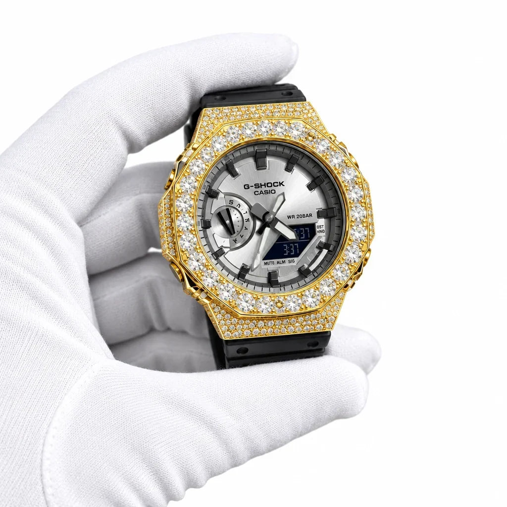 G-Shock Custom Hip Hop Watch – Moissanite 925 Full Silver IcedOut - Luxury GA2100 Mod