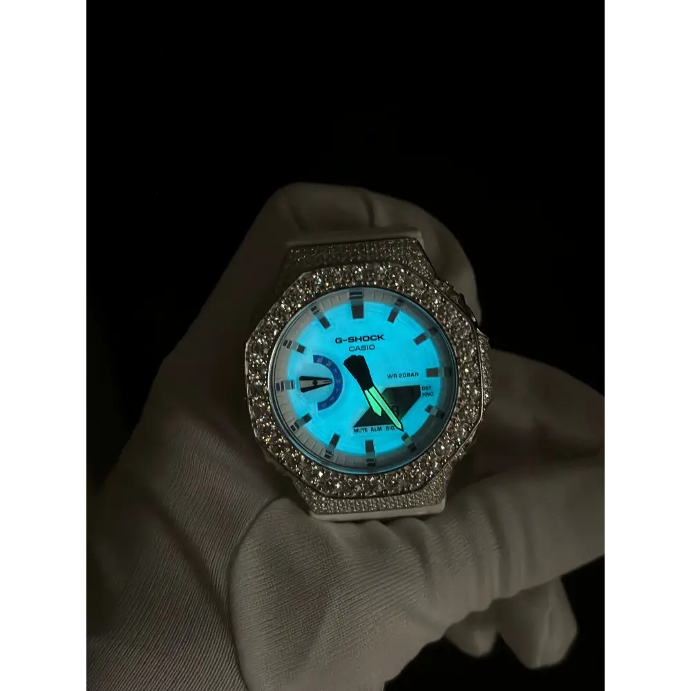 G-Shock Custom Hip Hop Watch – Moissanite 925 Silver IcedOut Luminous Dial - Luxury GA2100 Mod