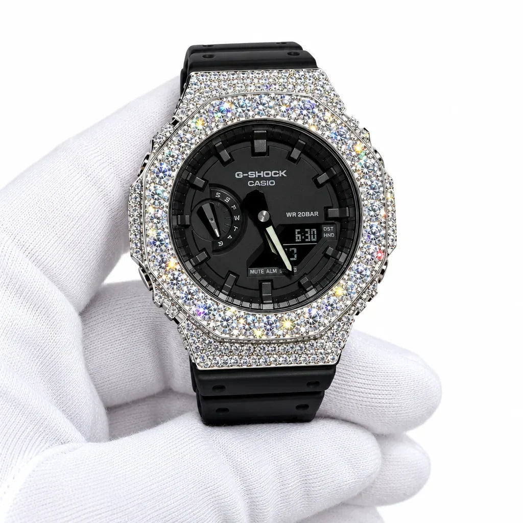 Custom G-Shock Hip Hop Watch – Moissanite 925 Silver IcedOut - Luxury GA2100 Mod