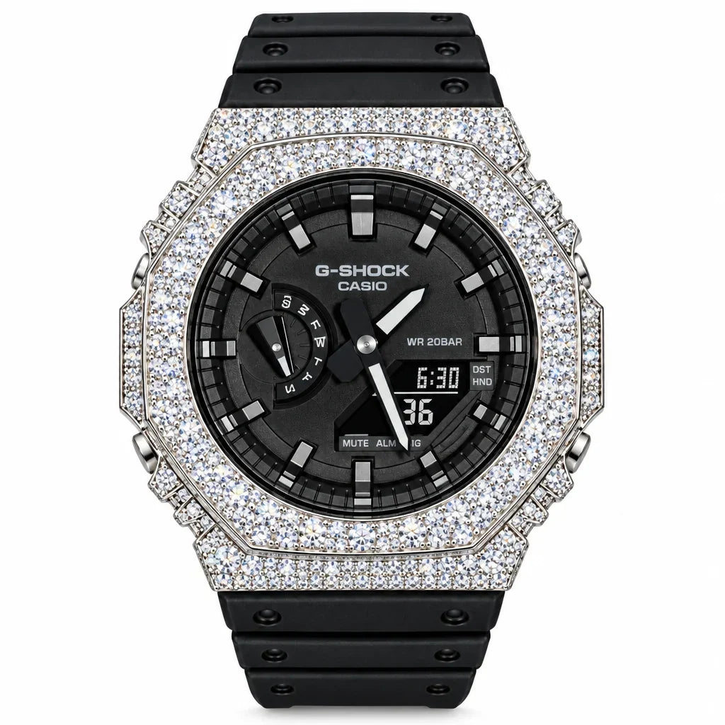Custom G-Shock Hip Hop Watch – Moissanite 925 Silver IcedOut - Luxury GA2100 Mod