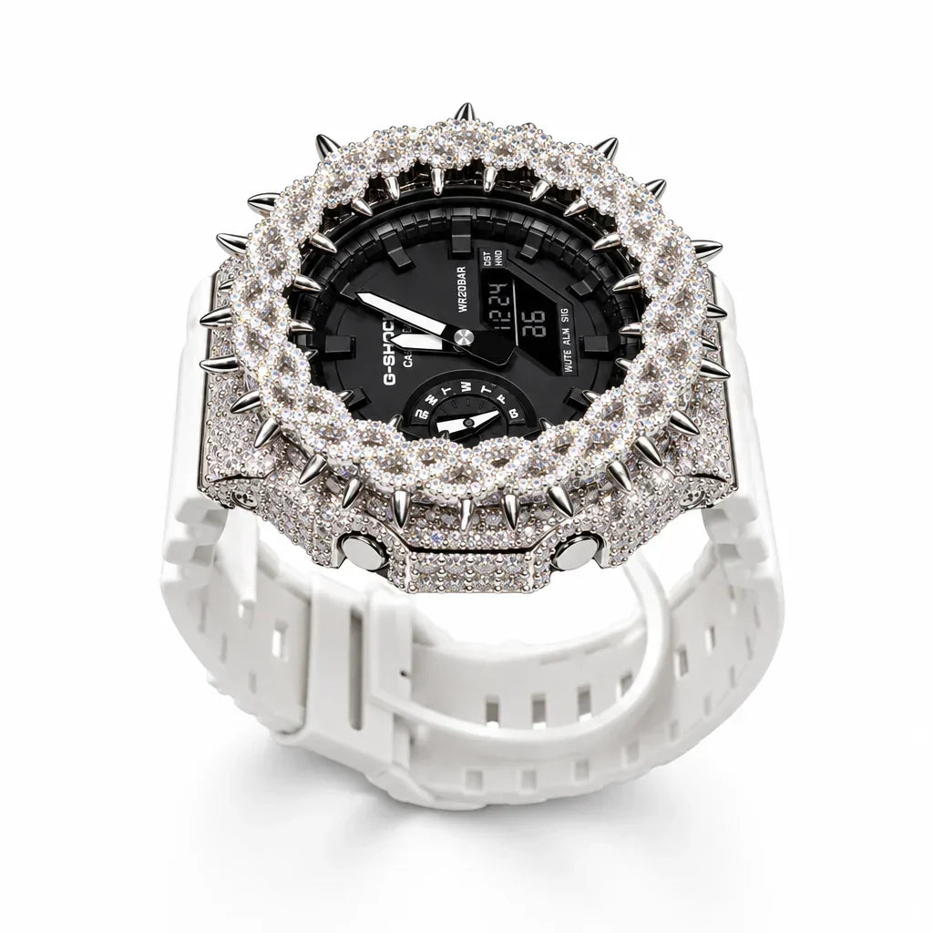 G-Shock Custom Hip Hop Watch – Moissanite 925 Silver IcedOut Thorn Bezel - Luxury Mod GA2100