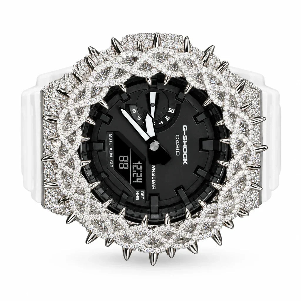 G-Shock Custom Hip Hop Watch – Moissanite 925 Silver IcedOut Thorn Bezel - Luxury Mod GA2100