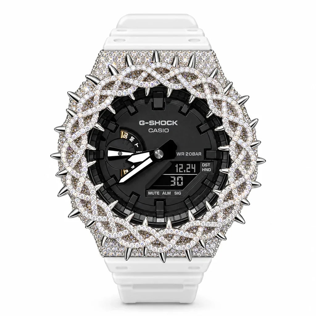G-Shock Custom Hip Hop Watch – Moissanite 925 Silver IcedOut Thorn Bezel - Luxury Mod GA2100