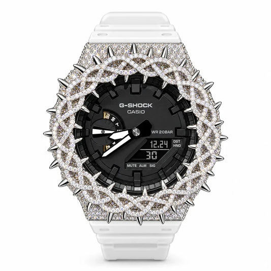 G-Shock Custom Hip Hop Watch – Moissanite 925 Silver IcedOut Thorn Bezel - Luxury Mod GA2100