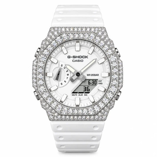 G-Shock Custom Hip Hop Watch – Moissanite 925 Silver IcedOut White Dial - Luxury GA2100 Mod