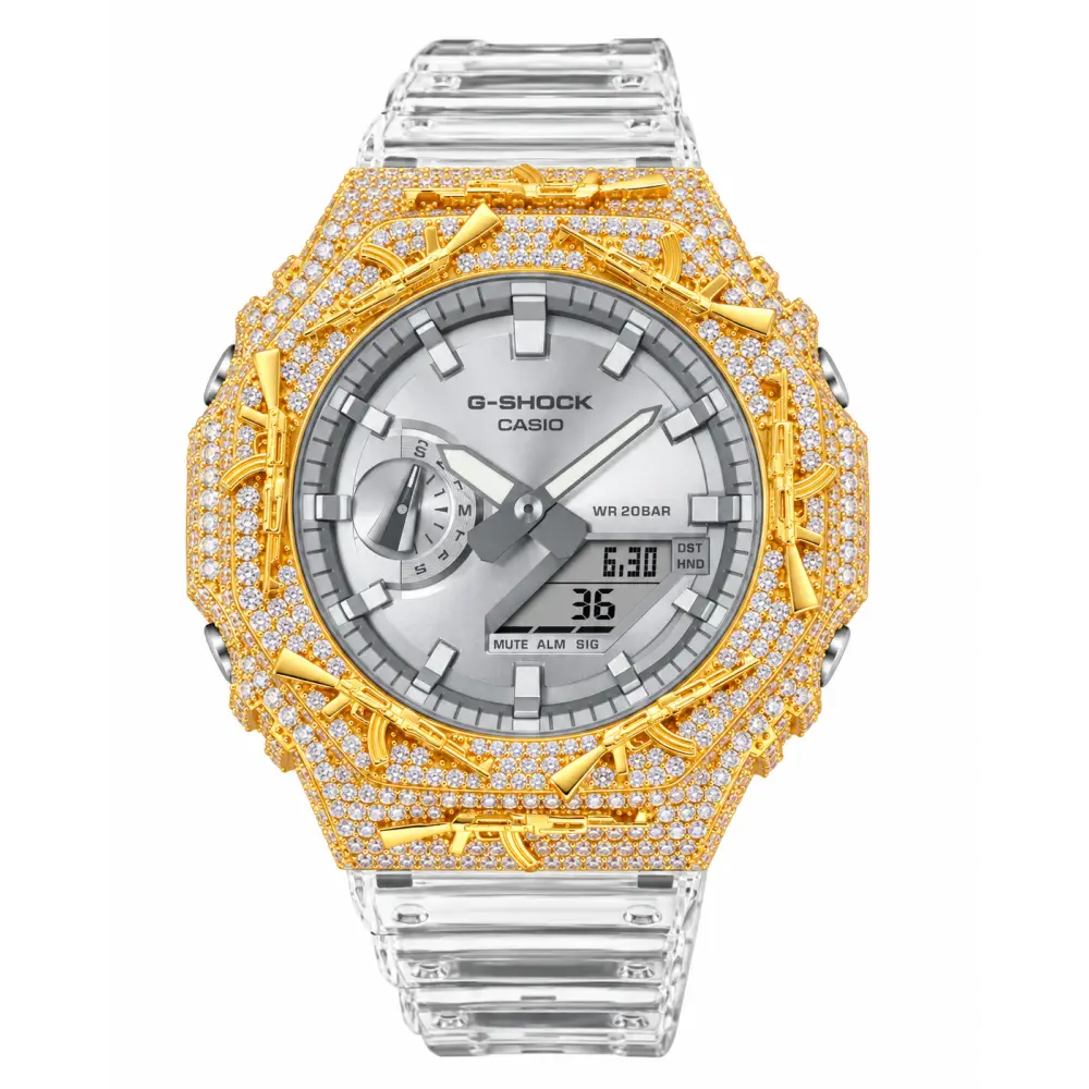 G-Shock Custom Hip Hop Watch – Moissanite AK Gun Rose Gold Iced Out - Luxury Mod GA2100