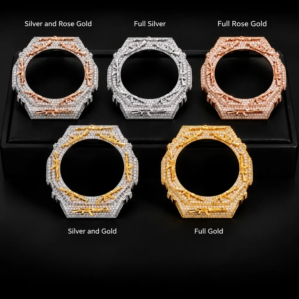 G-Shock Custom Hip Hop Watch – Moissanite AK Gun Rose Gold Iced Out - Luxury Mod GA2100