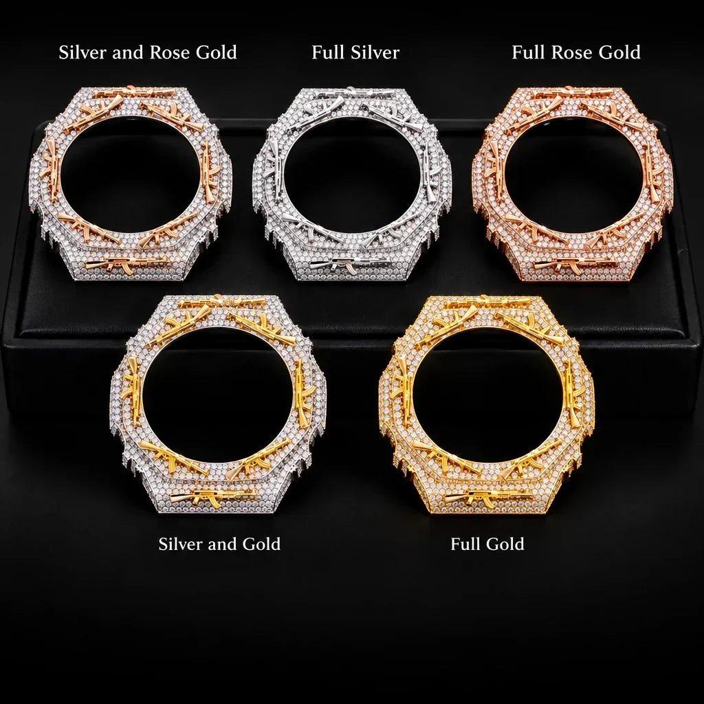 G-Shock Custom Hip Hop Watch – Moissanite AK Gun Silver Gold Iced Out - Luxury Mod GA2100